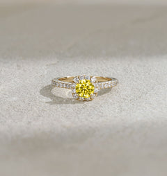 Elizabeth Yellow Lab Diamond 1.00ct Halo Ring in 18K Yellow Gold - Elara Collection