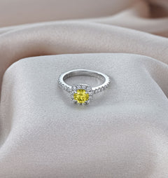 Elizabeth Yellow Lab Diamond 1.00ct Halo Ring in 18K White Gold - Elara Collection