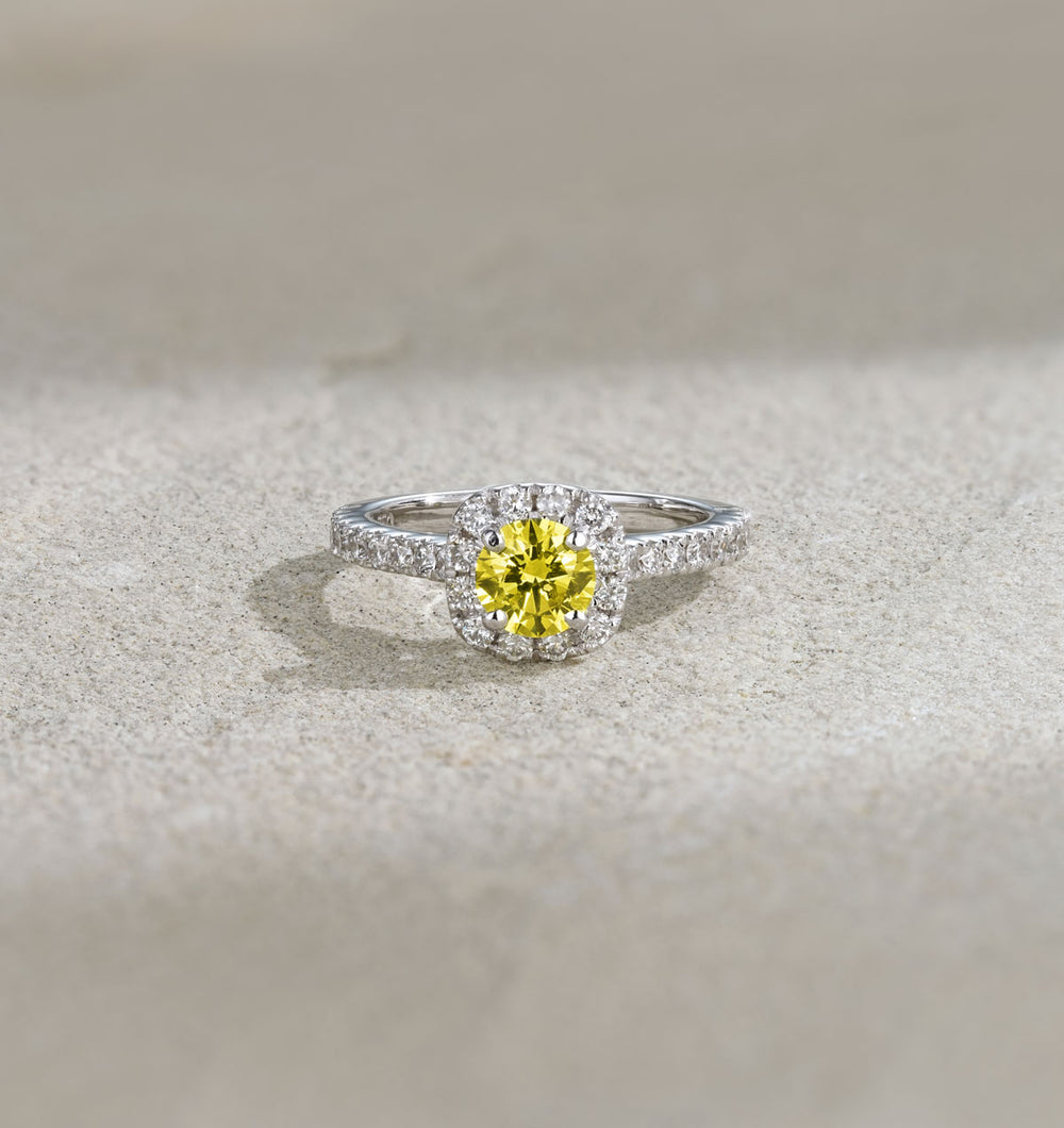 Elizabeth Yellow Lab Diamond 1.00ct Halo Ring in 18K White Gold - Elara Collection