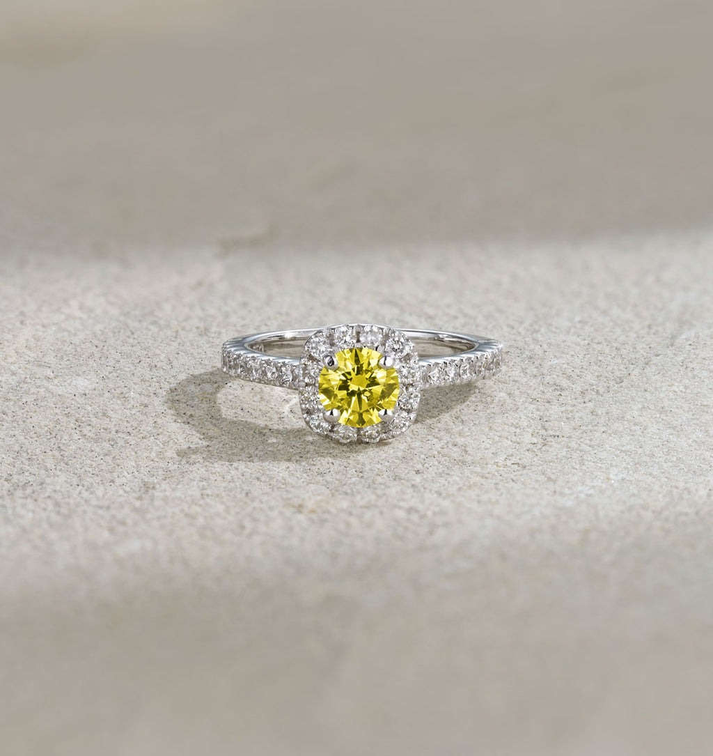 Elizabeth Yellow Lab Diamond 1.00ct Halo Ring in 18K White Gold - Elara Collection