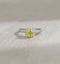 Elizabeth Yellow Lab Diamond 1.00ct Halo Ring in 18K White Gold - Elara Collection