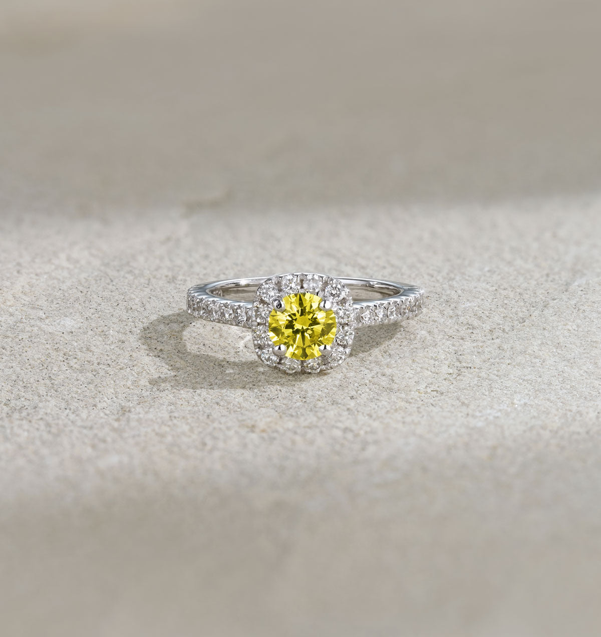 Elizabeth Yellow Lab Diamond 1.00ct Halo Ring in 18K White Gold - Elara Collection