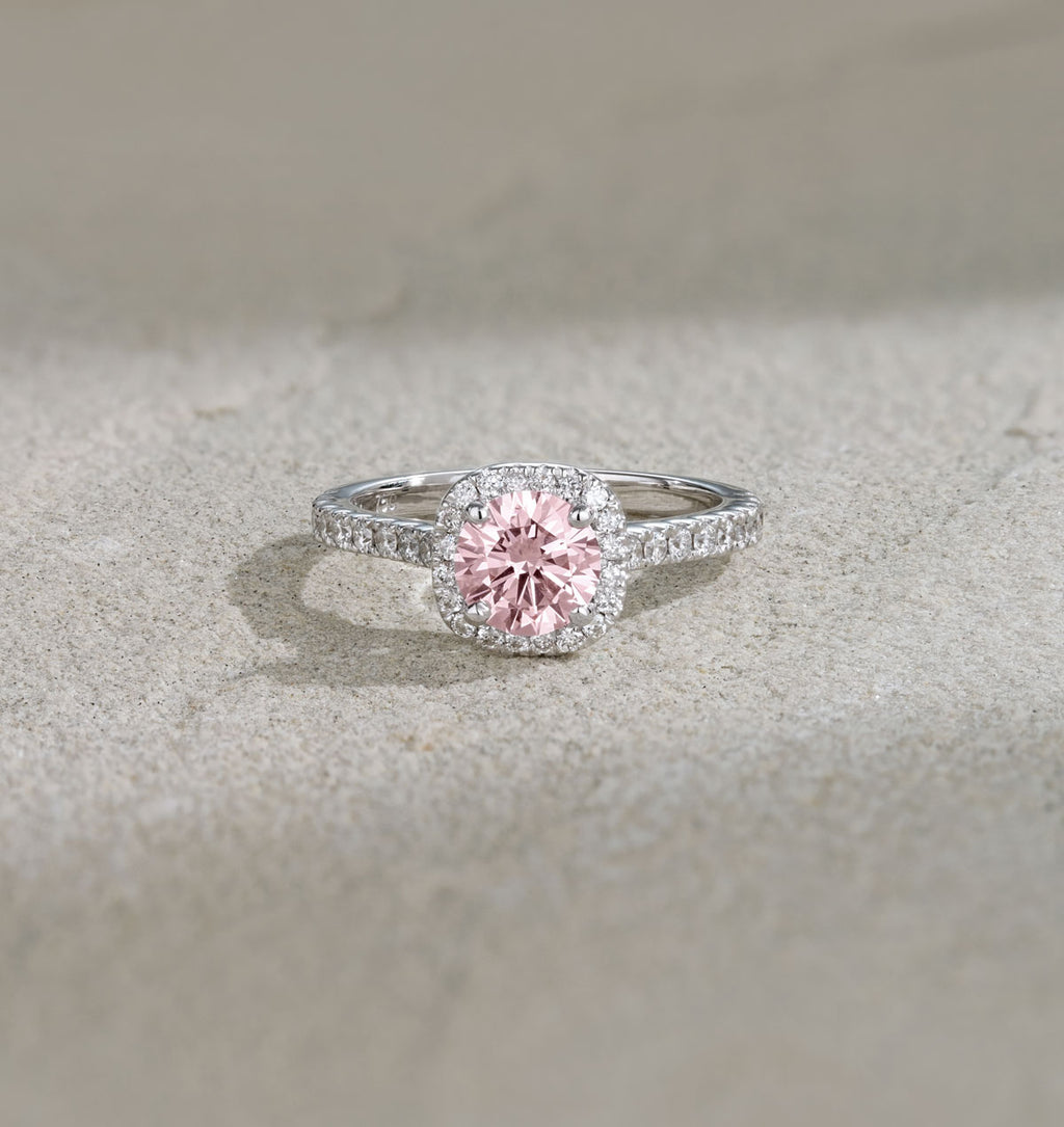 Elizabeth Pink Lab Diamond 1.70ct Halo Ring in 18K White Gold - Elara Collection