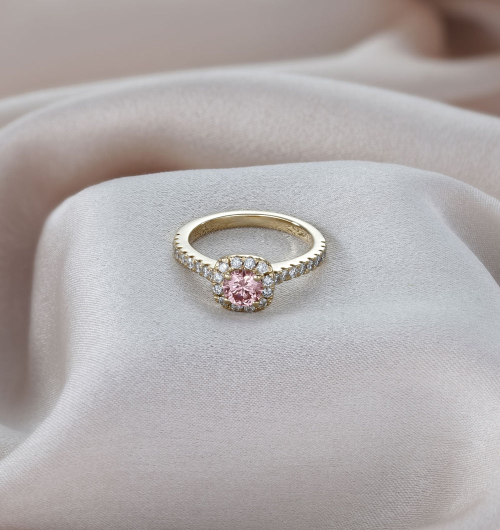Elizabeth Pink Lab Diamond 1.00ct Halo Ring in 18K Yellow Gold - Elara Collection