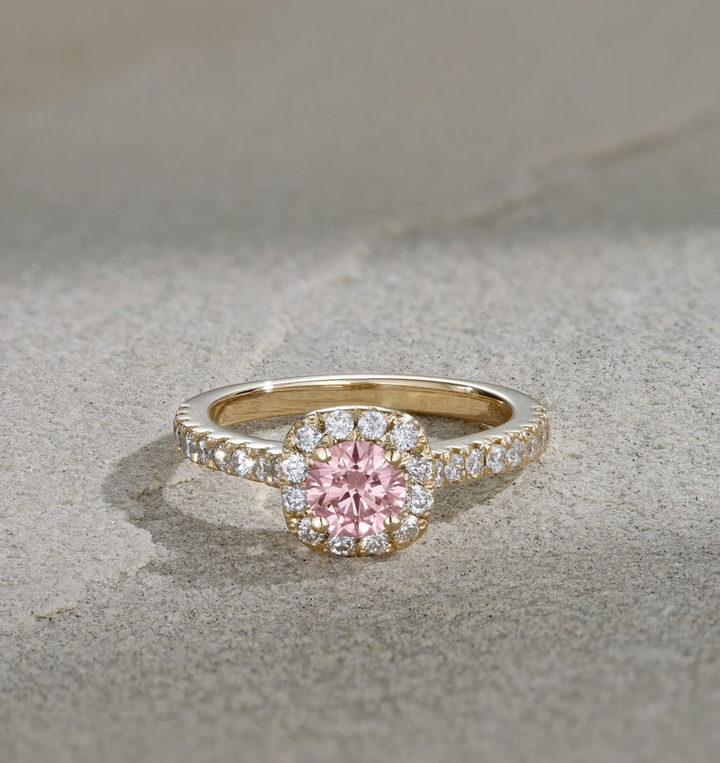 Elizabeth Pink Lab Diamond 1.00ct Halo Ring in 18K Yellow Gold - Elara Collection