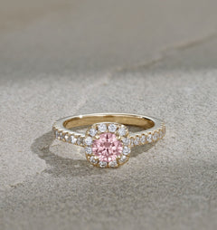 Elizabeth Pink Lab Diamond 1.00ct Halo Ring in 18K Yellow Gold - Elara Collection