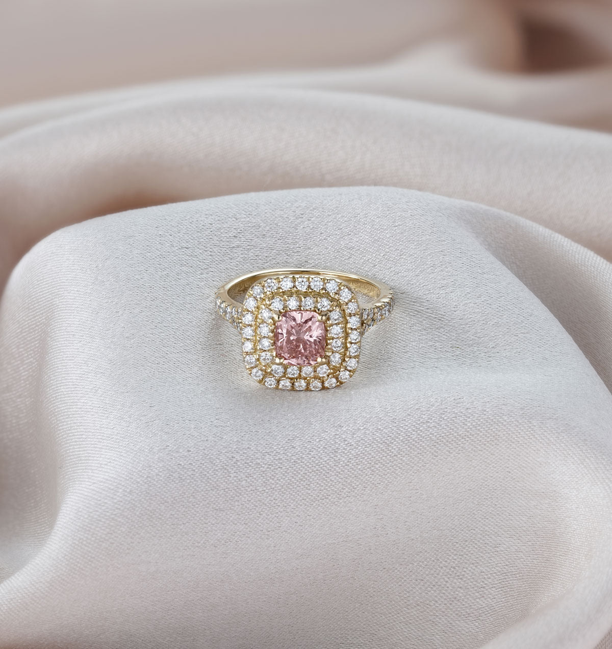 Anastasia Pink Lab Diamond 1.65ct Halo Ring in 18K Yellow Gold - Elara Collection
