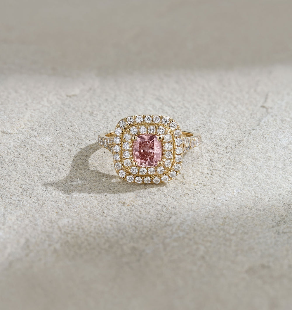 Anastasia Pink Lab Diamond 1.65ct Halo Ring in 18K Yellow Gold - Elara Collection