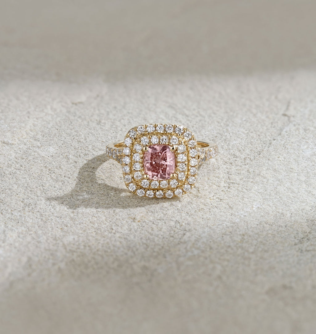 Anastasia Pink Lab Diamond 1.65ct Halo Ring in 18K Yellow Gold - Elara Collection
