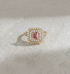 Anastasia Pink Lab Diamond 1.65ct Halo Ring in 18K Yellow Gold - Elara Collection