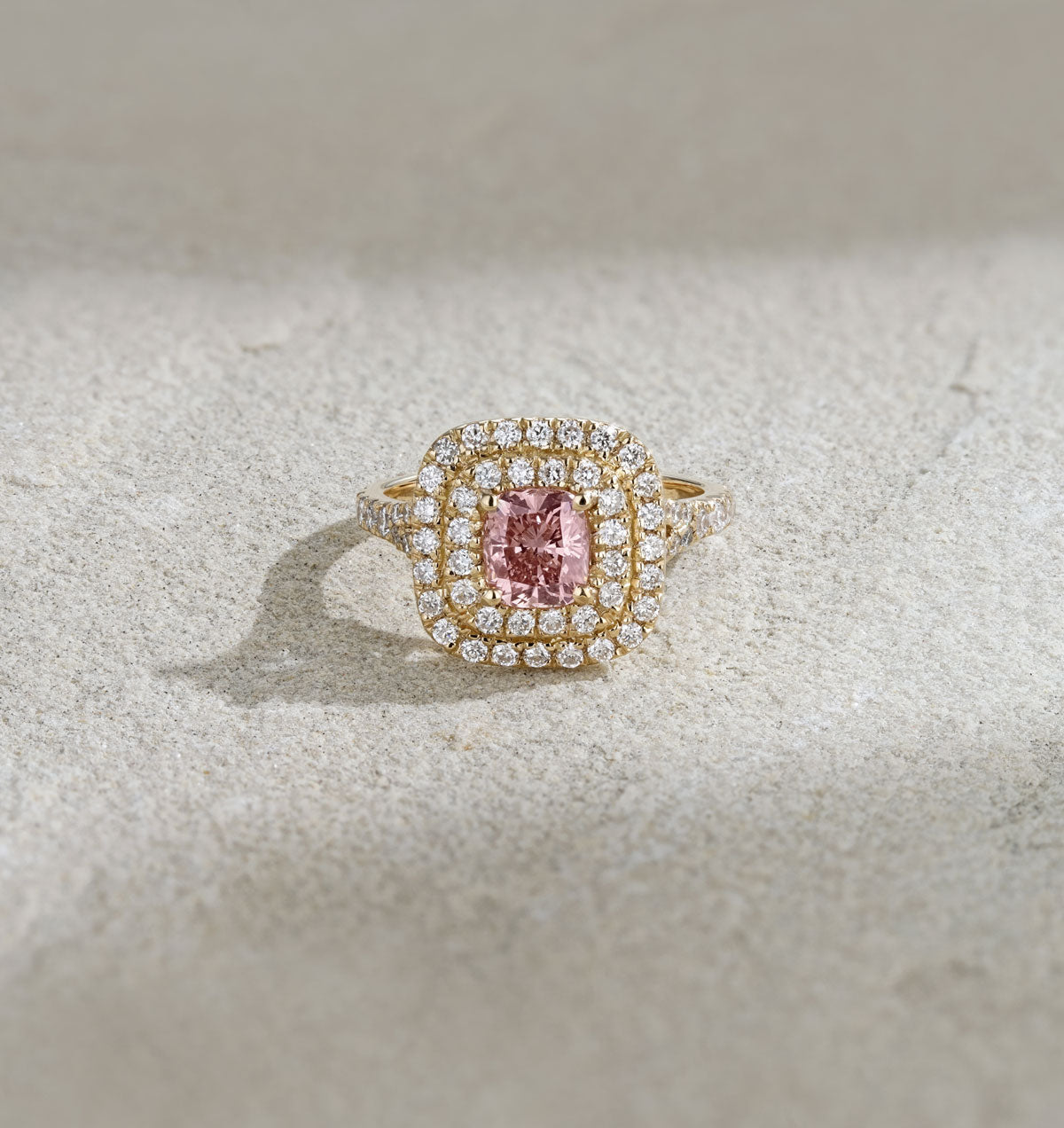 Anastasia Pink Lab Diamond 1.65ct Halo Ring in 18K Yellow Gold - Elara Collection