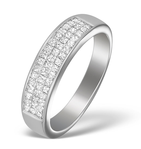 18K White Gold Princess Diamond Half Eternity Ring - SIZE N