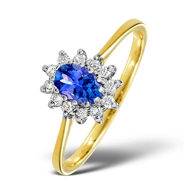 Tanzanite 6 x 4mm And Diamond 18K Gold Ring FET33-V