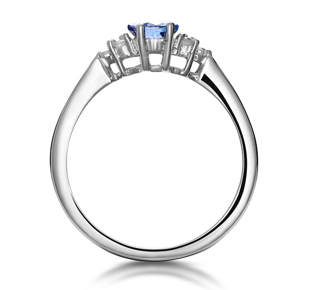 Tanzanite 7 x 5mm And Diamond 18K White Gold Ring N3493Y