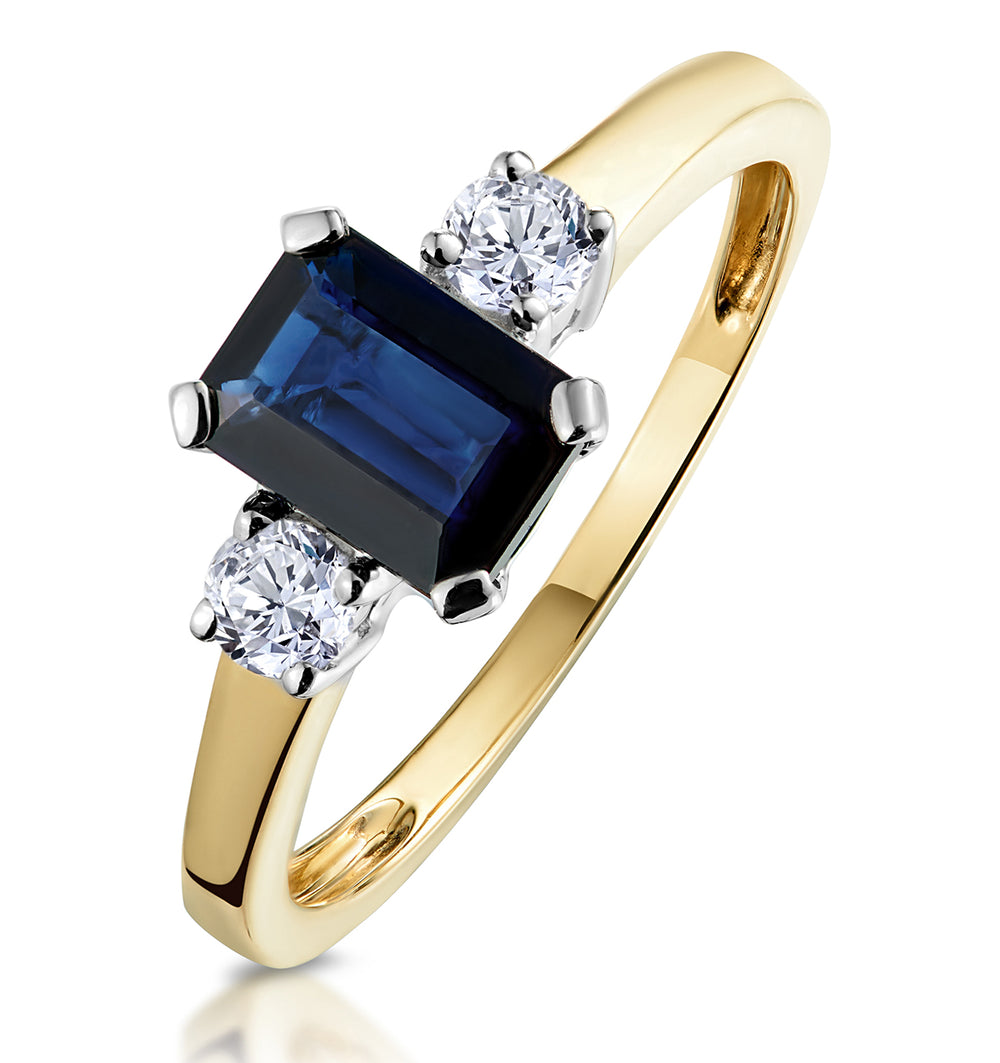 Sapphire 7 x 5mm And Diamond 18K Gold Ring N3925