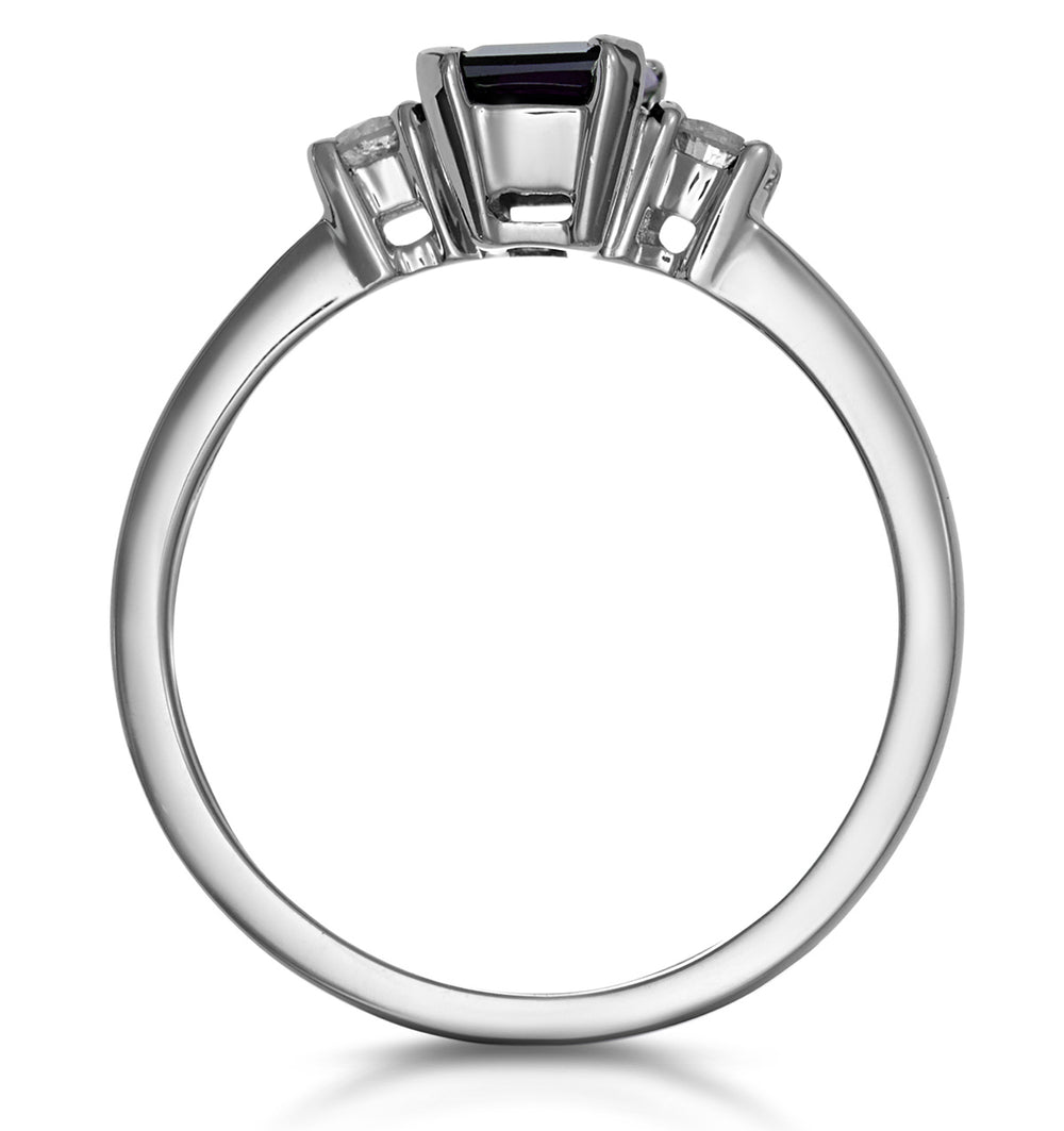 Sapphire 7 x 5mm And Diamond 18K White Gold Ring