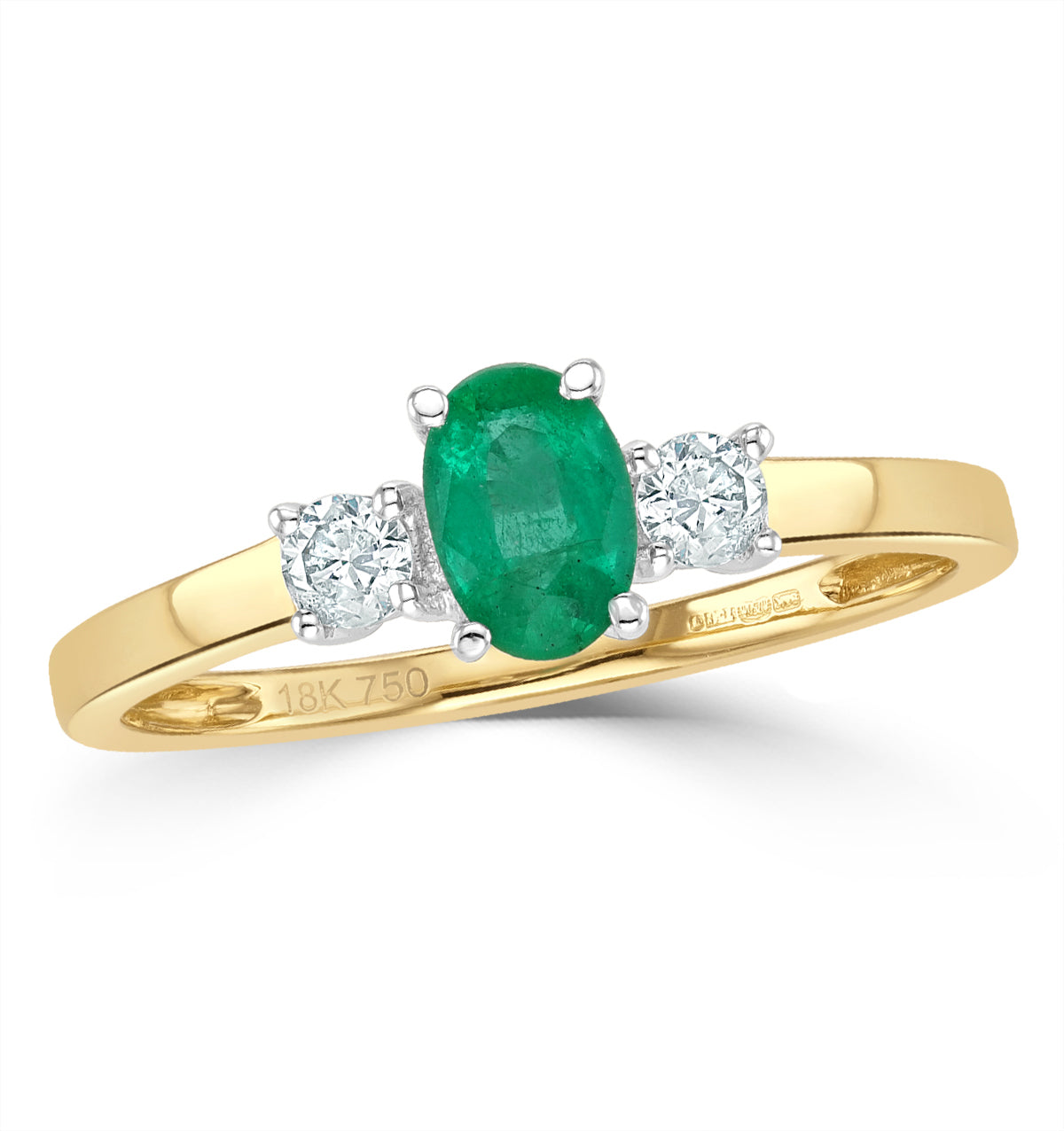 Emerald 6 x 4mm And Diamond 18K Gold Ring N4314