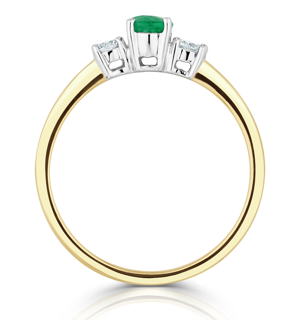 Emerald 6 x 4mm And Diamond 18K Gold Ring N4314