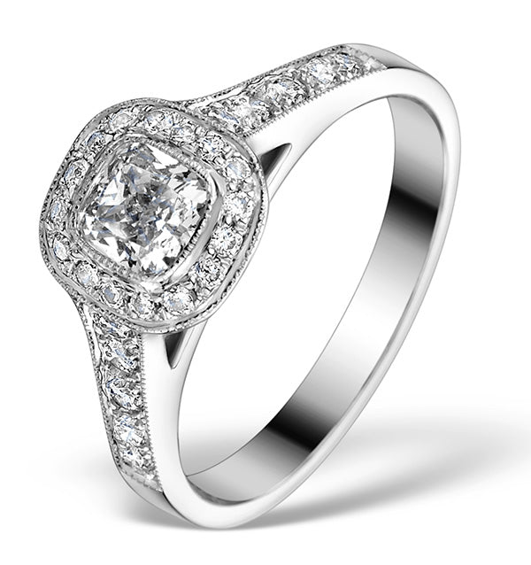 Halo Engagement Ring Alice 0.90ct H/SI Diamond in 18K White Gold