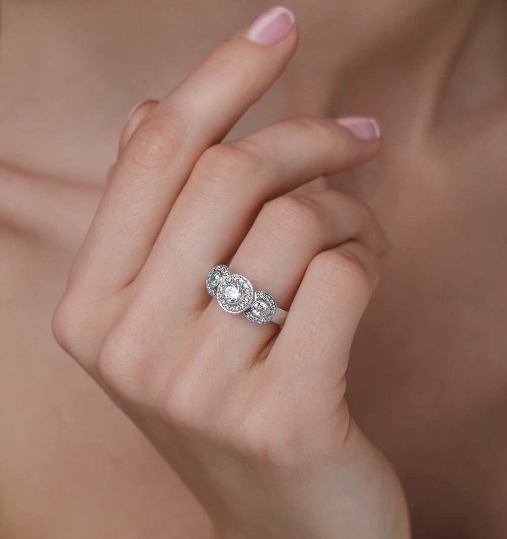 Celeste Halo Pave Ring 0.92ct of H/Si Lab Diamonds in 9K White Gold