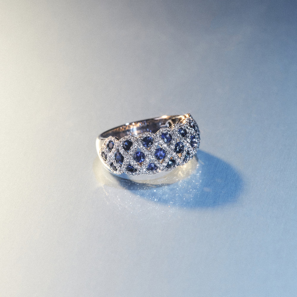 Sapphire 1.36CT and Diamond Lattice Ring in 18K White Gold - N4539Y