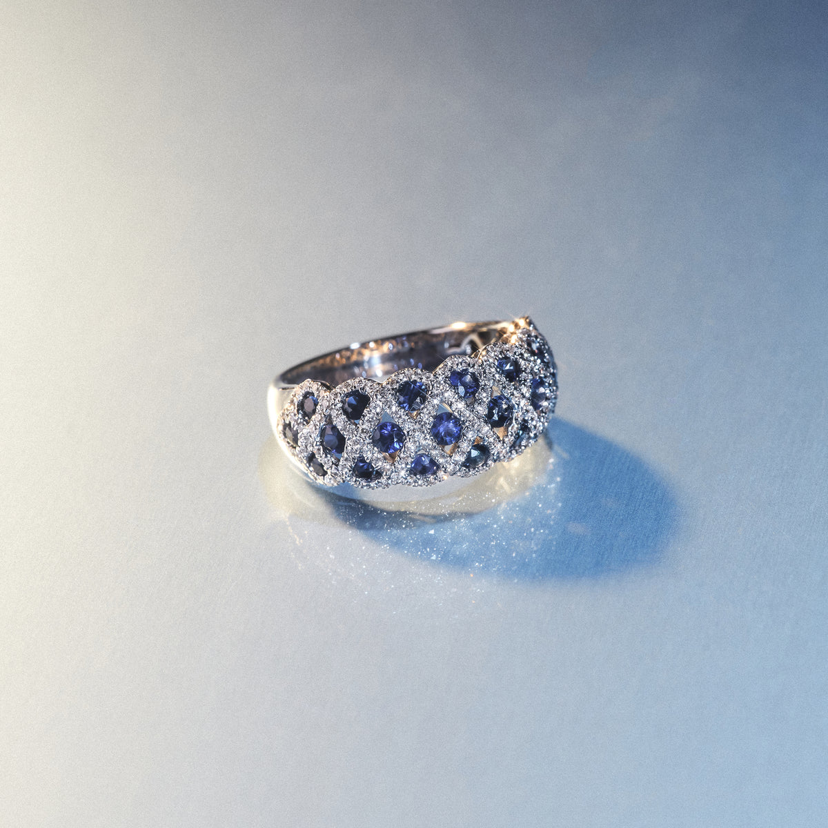 Sapphire 1.36CT and Diamond Lattice Ring in 18K White Gold - N4539Y