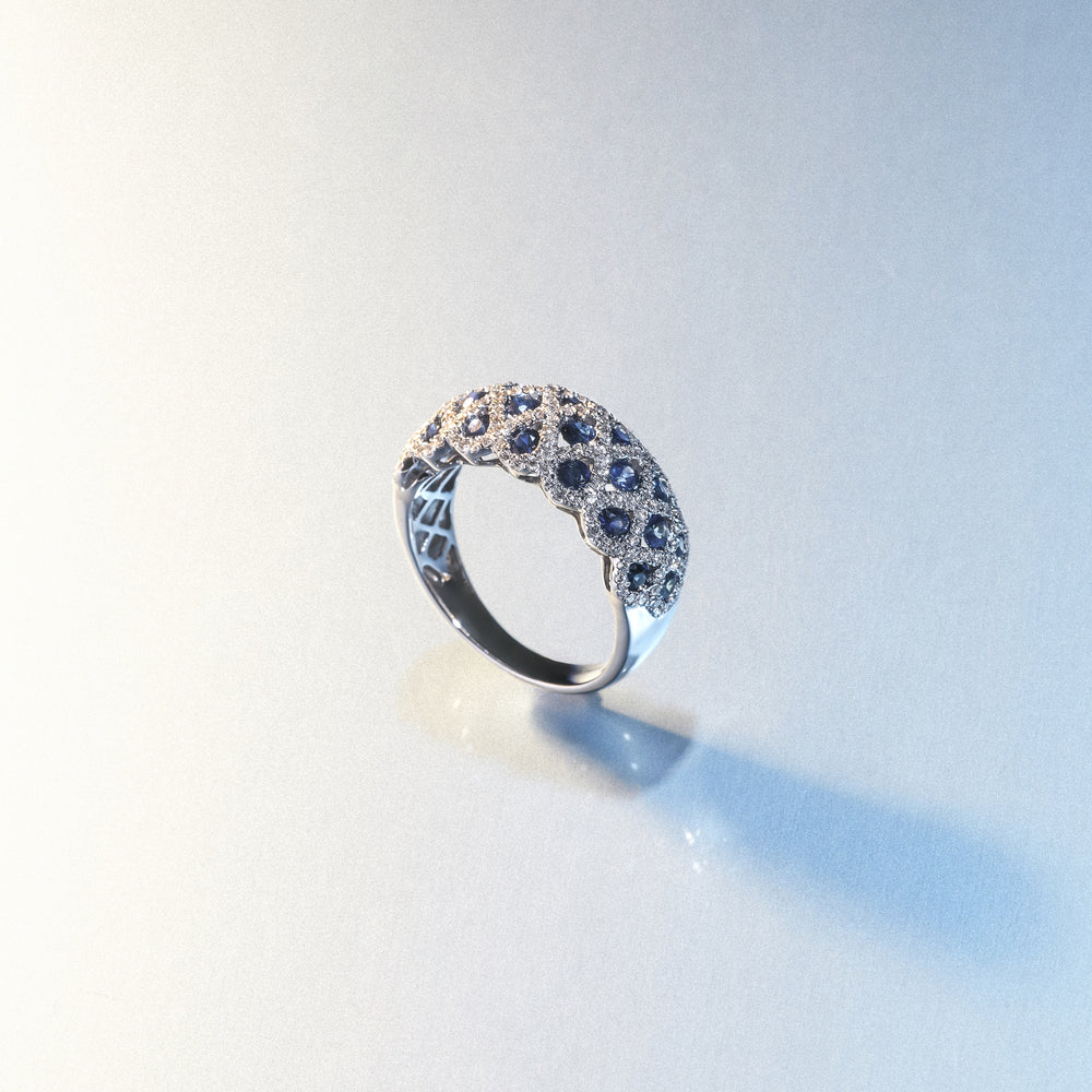 Sapphire 1.36CT and Diamond Lattice Ring in 18K White Gold - N4539Y
