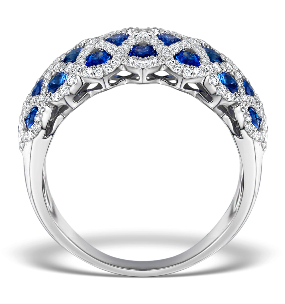 Sapphire 1.36CT and Diamond Lattice Ring in 18K White Gold - N4539Y