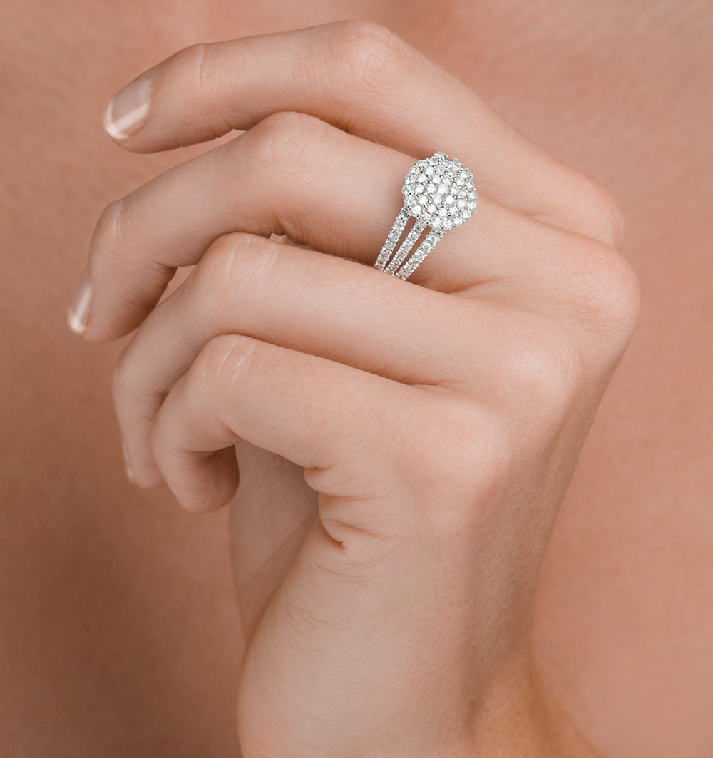 Diamond 3 Row Galileo 1.30CT Diamond 18K White Gold Ring - N4530Y
