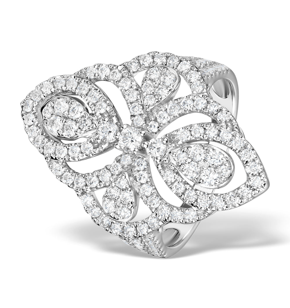 Vintage Diamond Ring 1.75CT H/Si in 18K White Gold -SIZE R