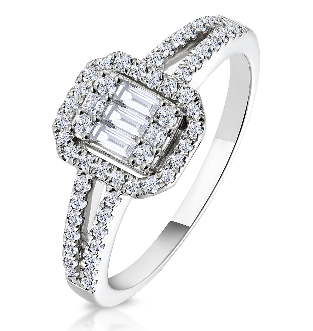 0.50ct Halo Baguette Diamond Ring Asteria Collection in 18K White Gold
