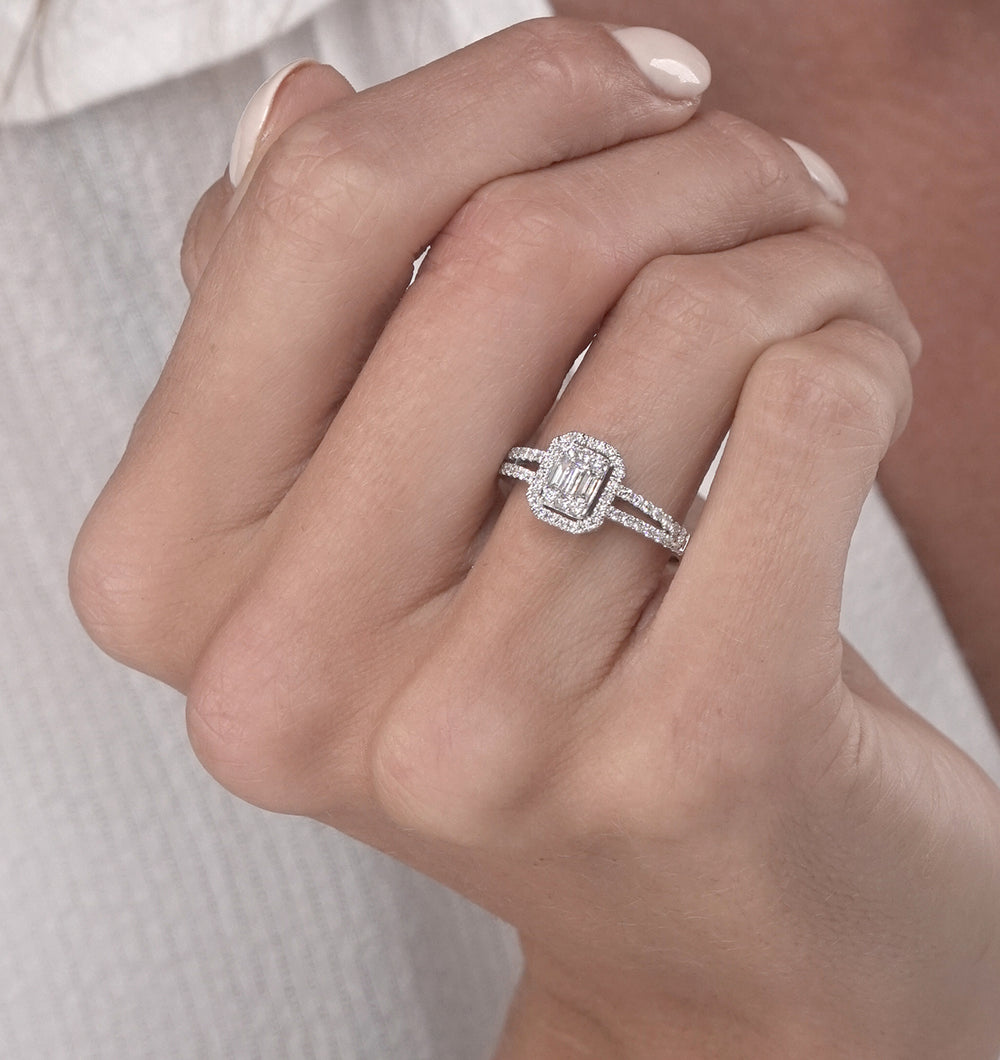 0.50ct Halo Baguette Diamond Ring Asteria Collection in 18K White Gold