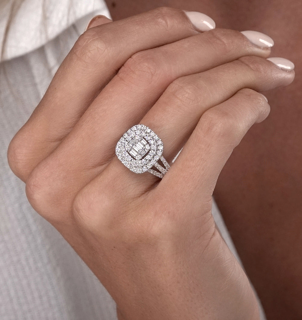 1.25ct Asteria Collection Double Halo Diamond Ring in 18K White Gold