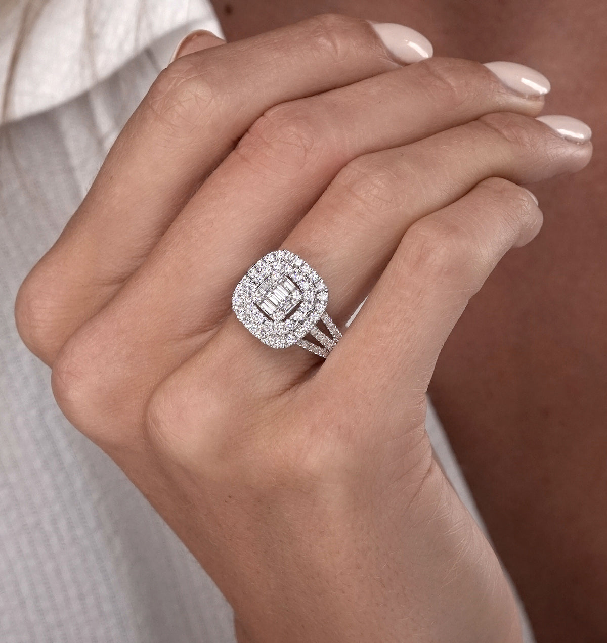 1.25ct Asteria Collection Double Halo Diamond Ring in 18K White Gold
