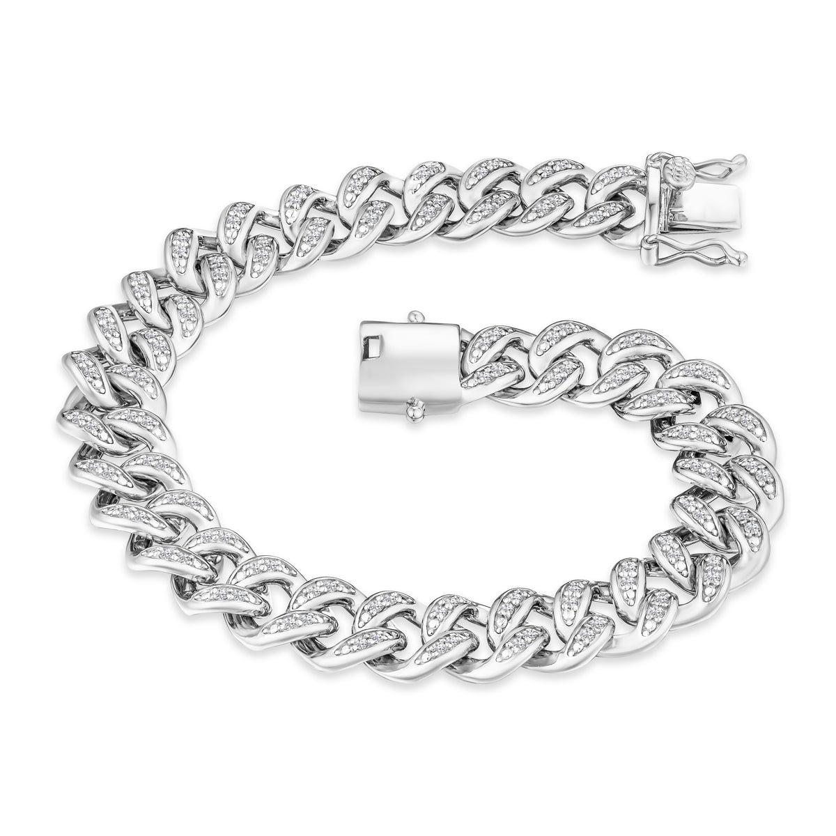 Havana Cuban Men's Lab Diamond Bracelet 1.20ct Cuban Lab Diamond Set in 925 Silver