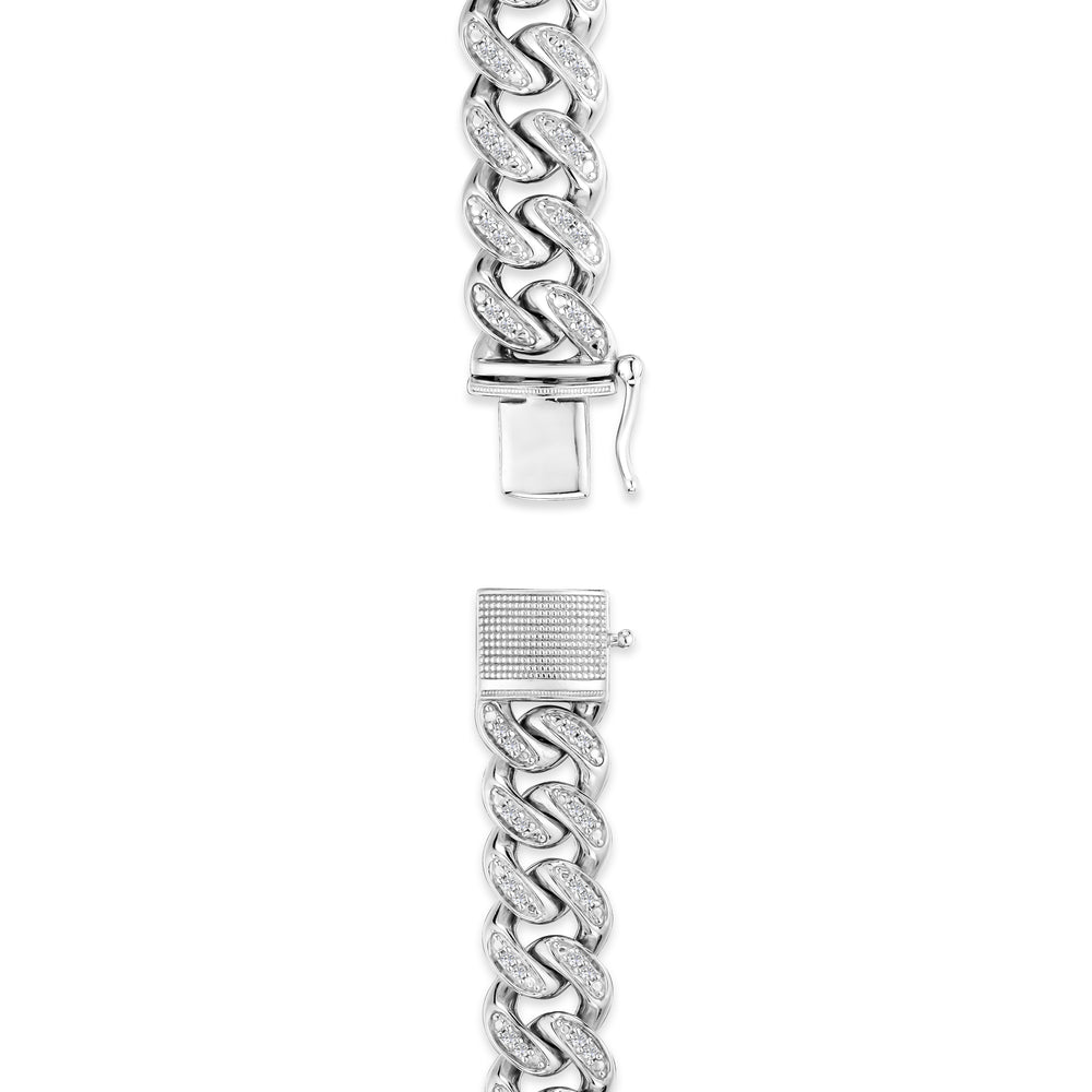 Havana Cuban Men's Lab Diamond Bracelet 1.20ct Cuban Lab Diamond Set in 925 Silver