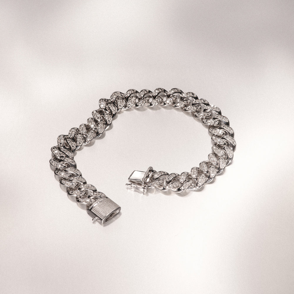 Havana Cuban Men's Lab Diamond Bracelet 1.20ct Cuban Lab Diamond Set in 925 Silver
