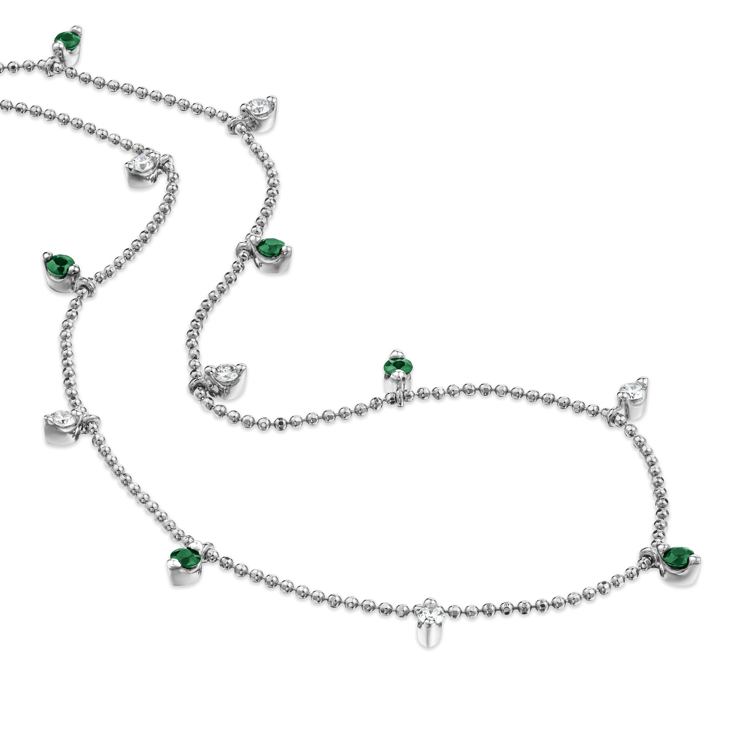Vivara Lab Emerald and Lab Diamond Necklace Set in 9K White Gold