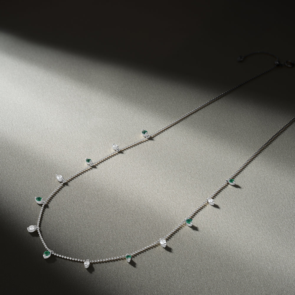 Vivara Lab Emerald and Lab Diamond Necklace Set in 9K White Gold