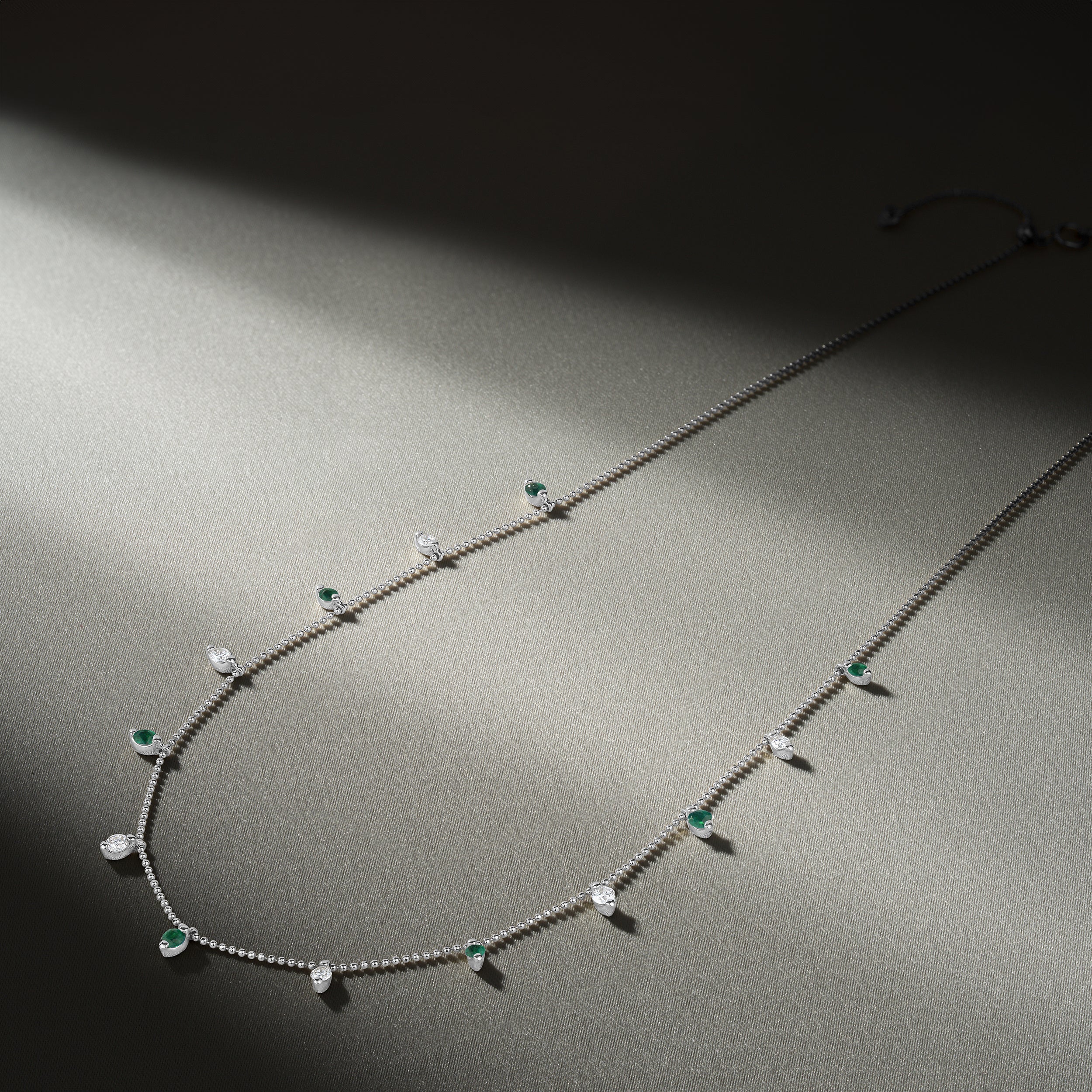 Vivara Lab Emerald and Lab Diamond Necklace Set in 9K White Gold