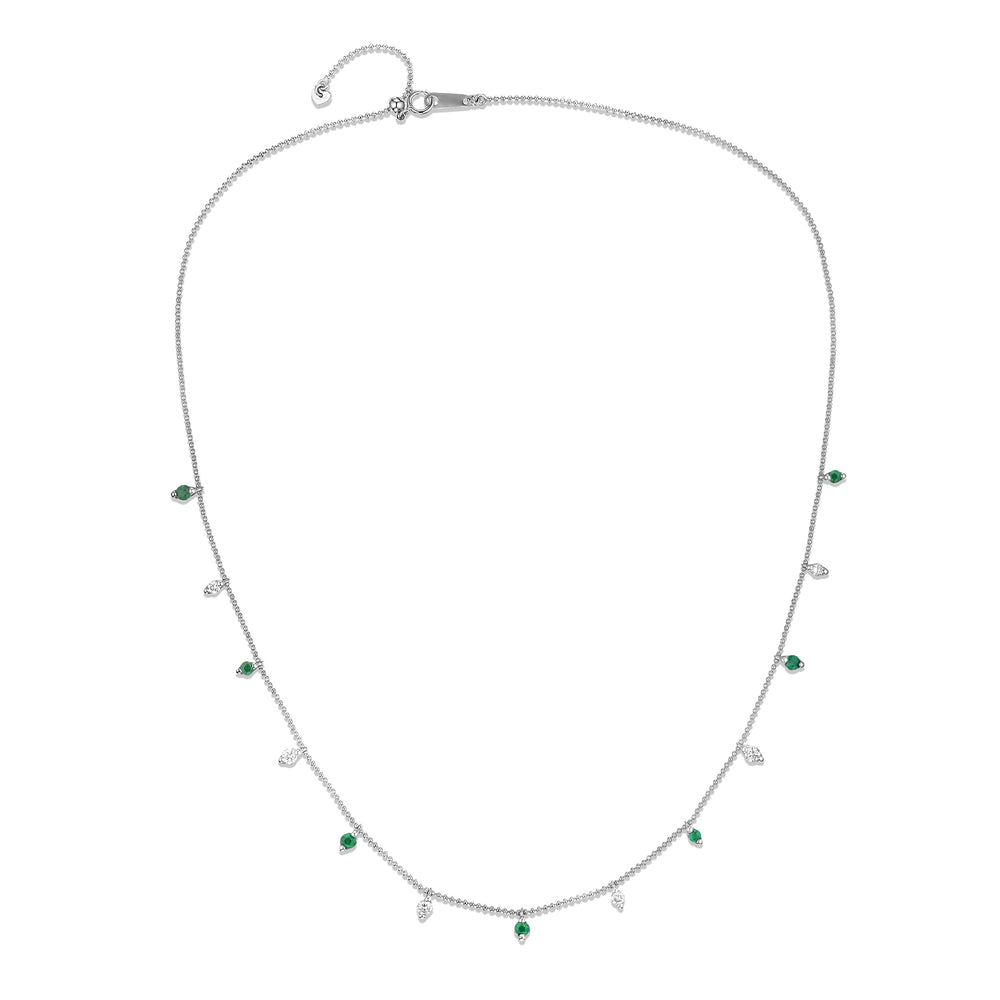 Vivara Lab Emerald and Lab Diamond Necklace Set in 9K White Gold