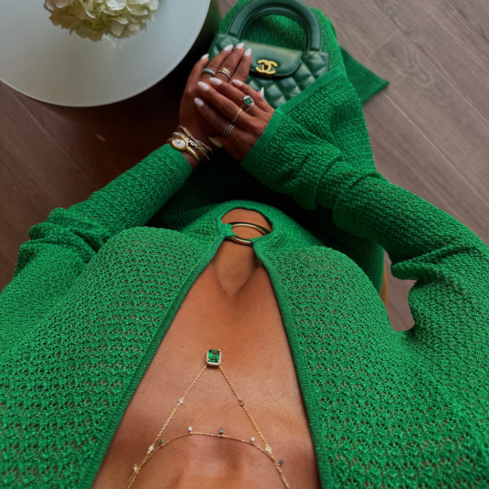 Vivara Lab Emerald and Lab Diamond Necklace Set in 9K Yellow Gold