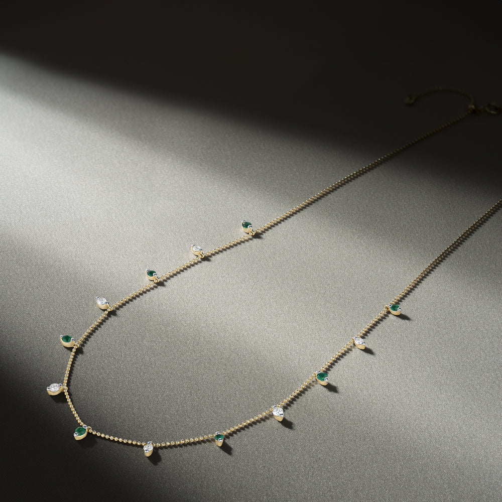 Vivara Lab Emerald and Lab Diamond Necklace Set in 9K Yellow Gold