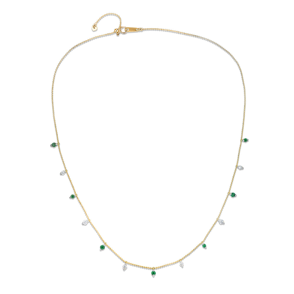 Vivara Lab Emerald and Lab Diamond Necklace Set in 9K Yellow Gold