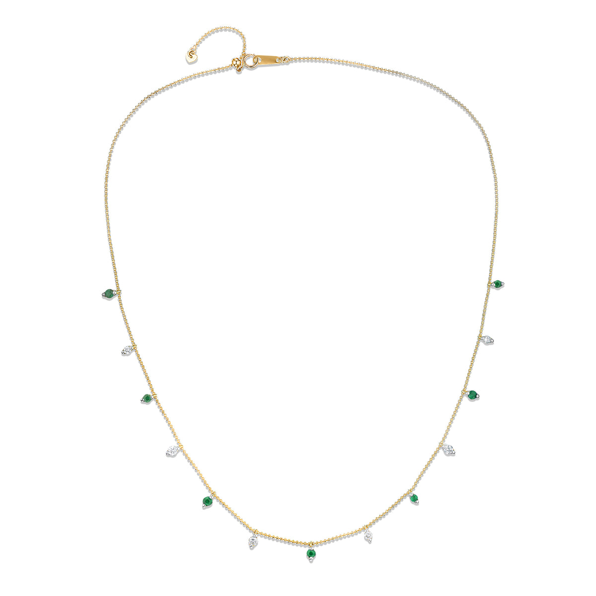 Vivara Lab Emerald and Lab Diamond Necklace Set in 9K Yellow Gold