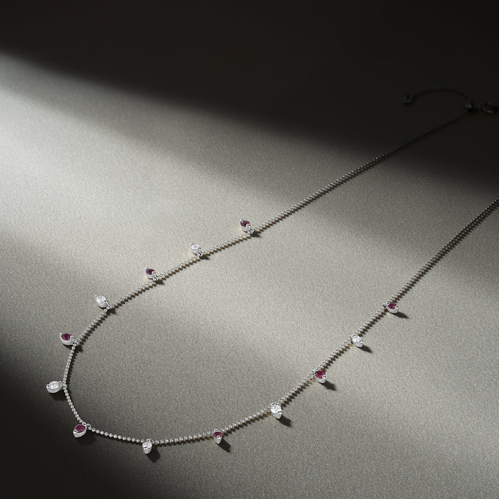 Vivara Lab Ruby and Lab Diamond Necklace Set in 9K White Gold