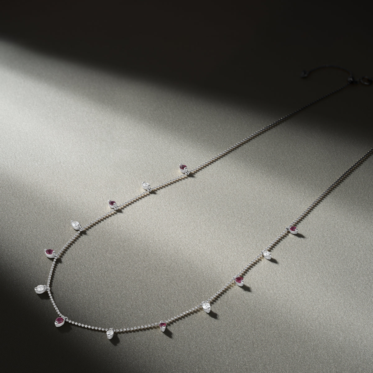 Vivara Lab Ruby and Lab Diamond Necklace Set in 9K White Gold