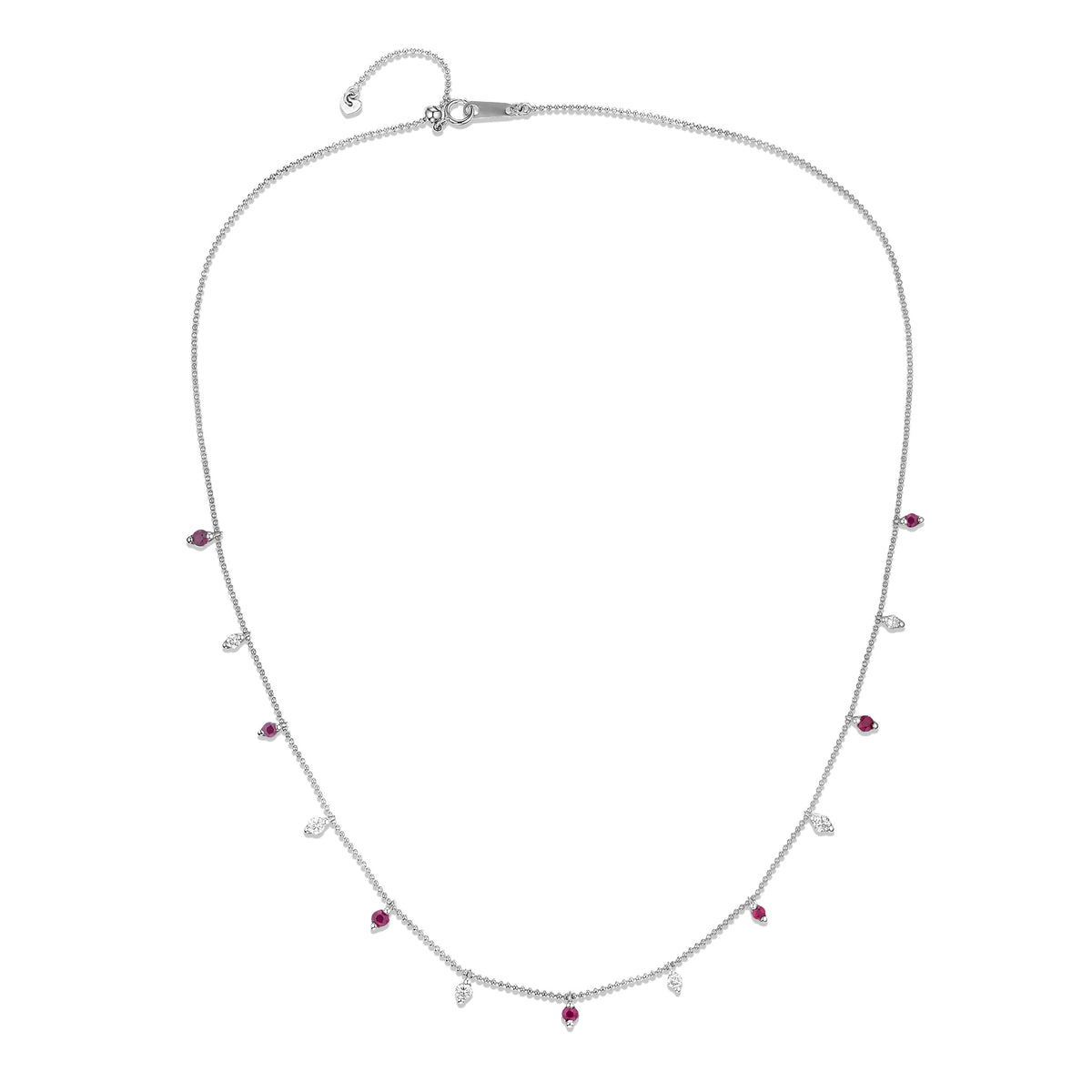 Vivara Lab Ruby and Lab Diamond Necklace Set in 9K White Gold