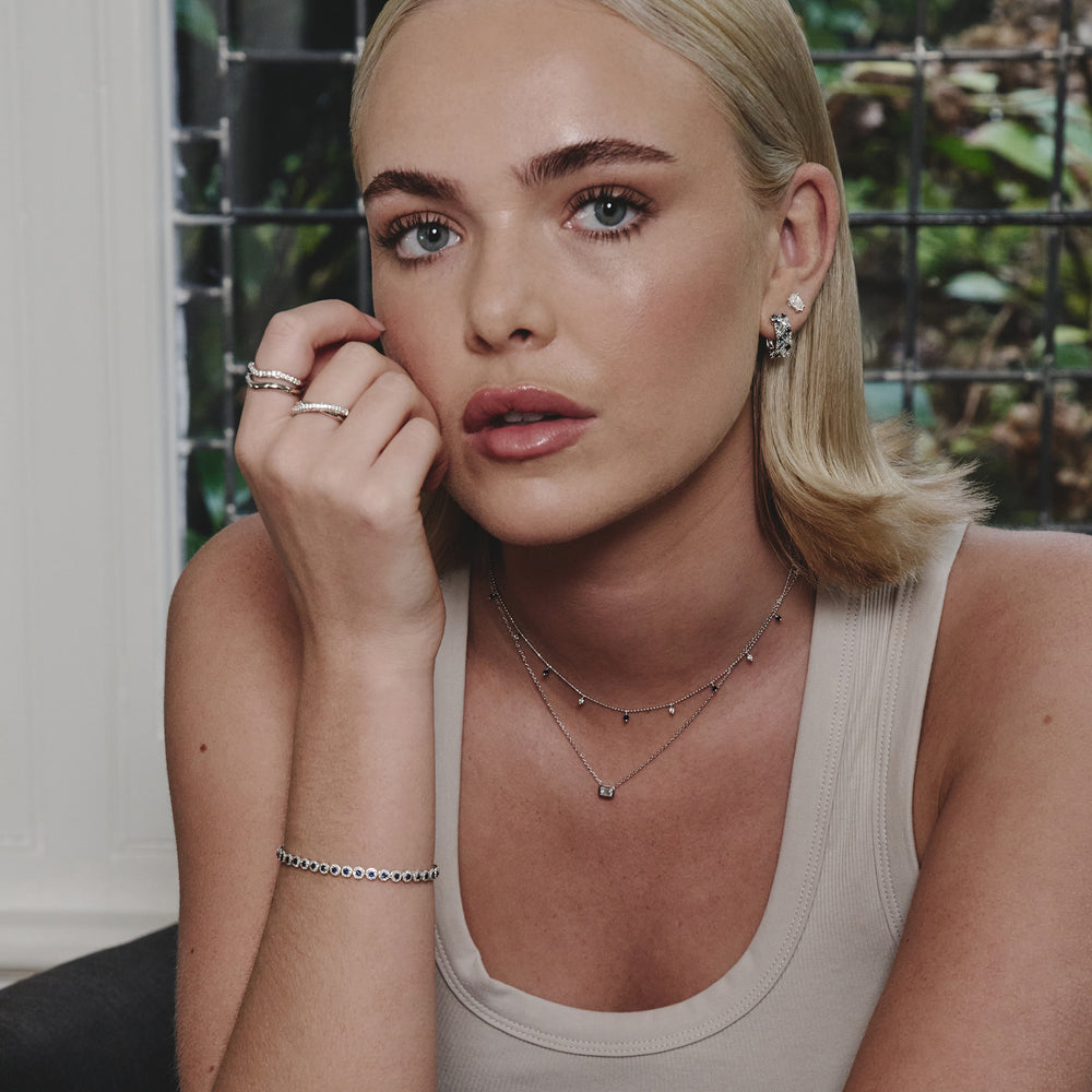 Blue Topaz Sapphire and Diamond Stellato Earrings in 9K White Gold