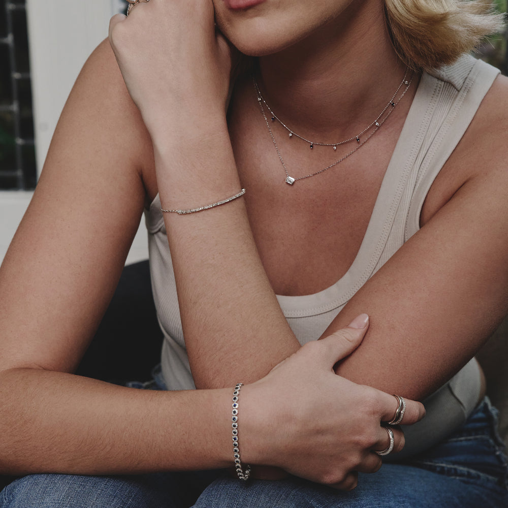 Vivara Lab Sapphire and Lab Diamond Necklace Set in 9K White Gold